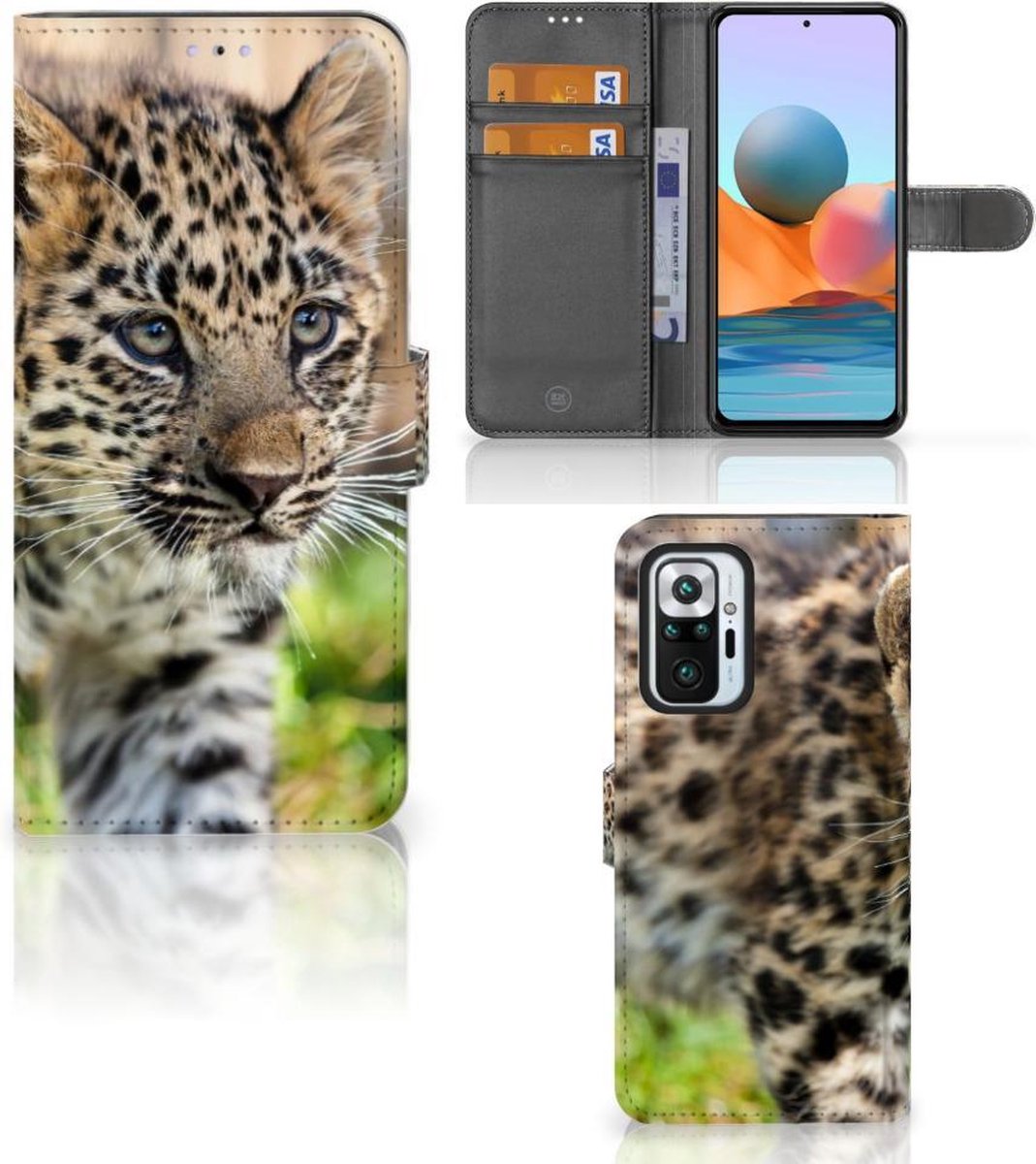 Xiaomi Redmi Note 10 Pro Telefoonhoesje met Pasjes Baby Luipaard