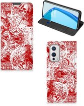 Book Style Case OnePlus 9 Smart Cover Angel Skull Red