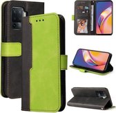 Voor OPPO A94 4G/F19 Pro/Reno5 F Zakelijke Stiksels-Kleur Horizontale Flip PU Lederen Case met Houder & Kaartsleuven & Fotolijst & Lanyard (Groen)