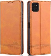 Voor Samsung Galaxy A22 5G AZNS Magnetische Kalf Textuur Horizontale Flip Leather Case met Kaartsleuven & Houder & Portemonnee (Lichtbruin)
