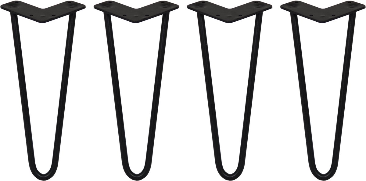 MonsterShop 4 x 30,5cm hairpin retro pootjes tafelpoten pinpoten - 2 staven - 12mm - zwart