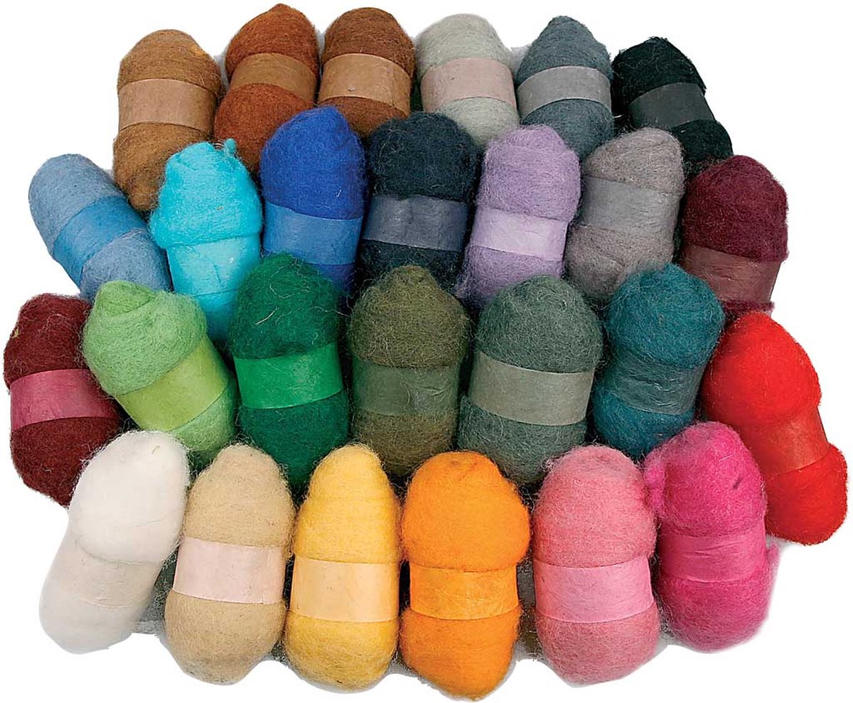 Gekaarde Wol, diverse kleuren, 26x25 gr/ 1 doos