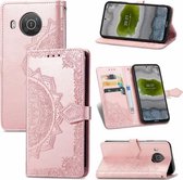 Voor Nokia X10 Mandala Bloem Reliëf Horizontale Flip Lederen Case met Beugel / Kaartsleuf / Portemonnee / Lanyard (Rose Goud)