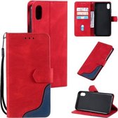 Driekleurige stiksels Kalftextuur Horizontale flip-lederen hoes met houder en kaartsleuven en portemonnee voor iPhone XR (rood)