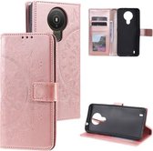 Voor Nokia 1.4 Totem Bloem Reliëf Horizontale Flip TPU + PU Lederen Case met Houder & Kaartsleuven & Portemonnee (Rose Goud)