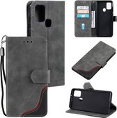 Voor Xiaomi Redmi 9C Driekleurige Stiksels Kalf Textuur Horizontale Flip Lederen Case met Houder & Kaartsleuven & Portemonnee (Grijs)
