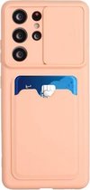 Voor Samsung Galaxy S21 Ultra 5G Sliding Camera Cover Design TPU-beschermhoes met kaartsleuf (roségoud)