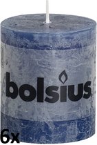 6 stuks Bolsius donkerblauw rustiek stompkaarsen 80/68 (30 uur)