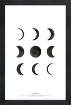 JUNIQE - Poster in houten lijst Lunar phases -30x45 /Wit & Zwart