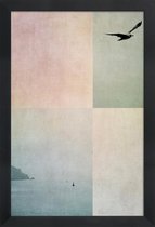 JUNIQE - Poster in houten lijst Fly Away -40x60 /Blauw & Groen