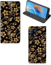 Bookcase Cadeau voor Oma OPPO A74 4G Telefoonhoesje Gouden Bloemen