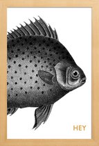 JUNIQE - Poster in houten lijst Hey Fish -20x30 /Wit & Zwart