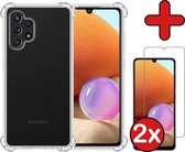 Hoesje Geschikt voor Samsung A32 4G Hoesje Siliconen Shock Proof Case Hoes Met 2x Screenprotector - Hoes Geschikt voor Samsung Galaxy A32 4G Hoes Cover Case Shockproof - Transparant