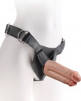 Strap-On Harness w/ 7" Two Cocks One Hole - Tan - Strap On Dildos -