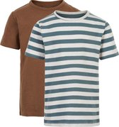 Minymo T-shirt Basic Jongens Katoen Bruin/wit 2 Stuks Maat 134