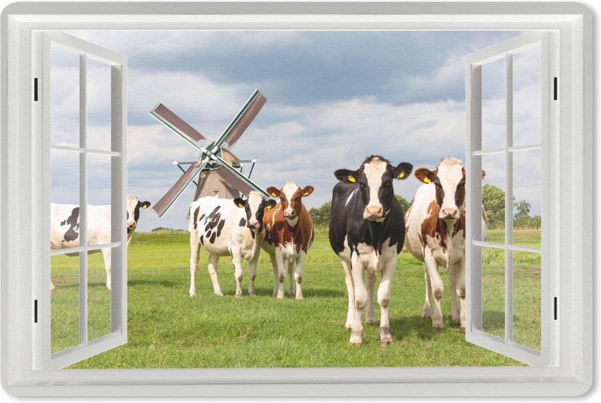 Muismat 27x18 cm - Mousepad Doorkijk - Koe - Molen - Muismatten