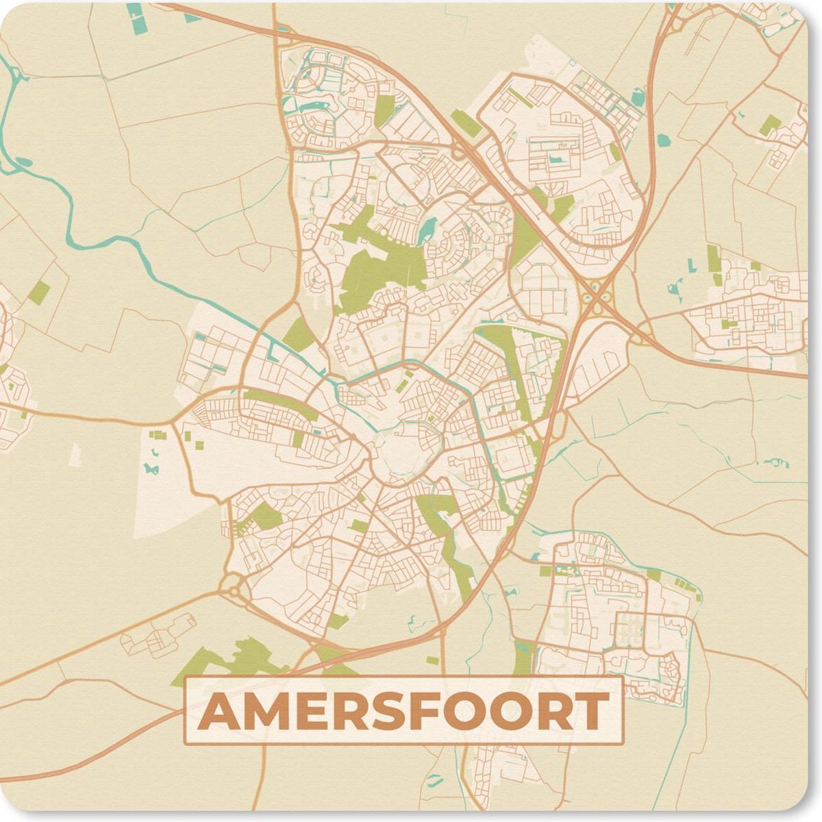 Muismat 30x30 cm - Mousepad Stadskaart - Amersfoort - Vintage - Muismatten