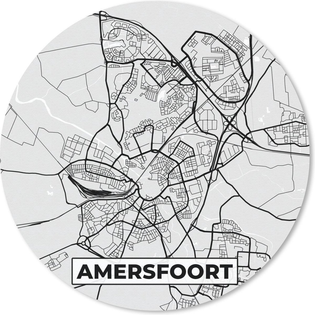 Muismat rond 30x30 cm - Mousepad Stadskaart - Amersfoort - Grijs - Wit - Ronde muismatten
