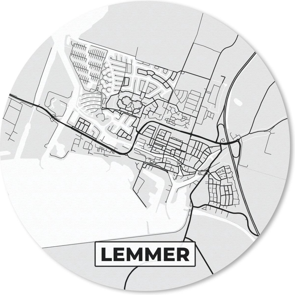 Muismat rond 20x20 cm - Mousepad Stadskaart - Lemmer - Grijs - Wit - Ronde muismatten