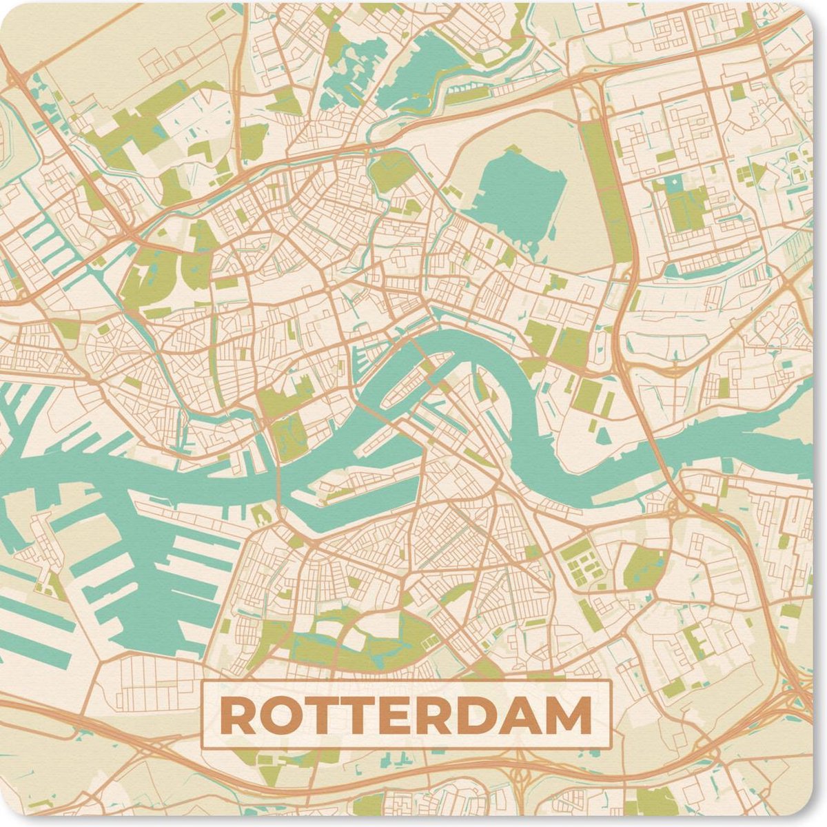Muismat 30x30 cm - Mousepad Stadskaart - Rotterdam - Vintage - Muismatten