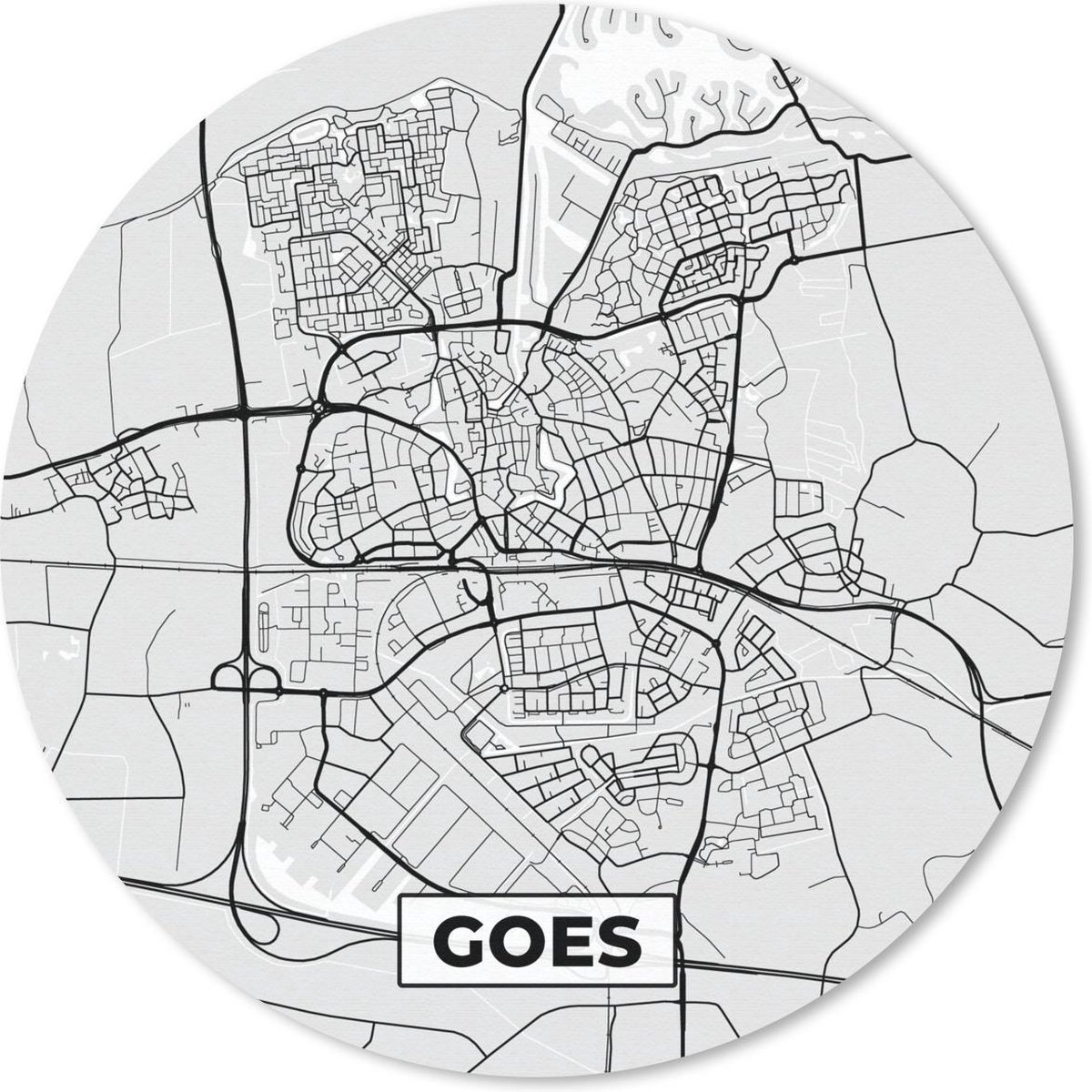 Muismat rond 30x30 cm - Mousepad Stadskaart - Goes - Grijs - Wit - Ronde muismatten