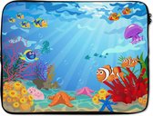 Laptophoes 17 inch - Kinderen - Zeedieren - Kleuren - Laptop sleeve - Binnenmaat 42,5x30 cm - Zwarte achterkant