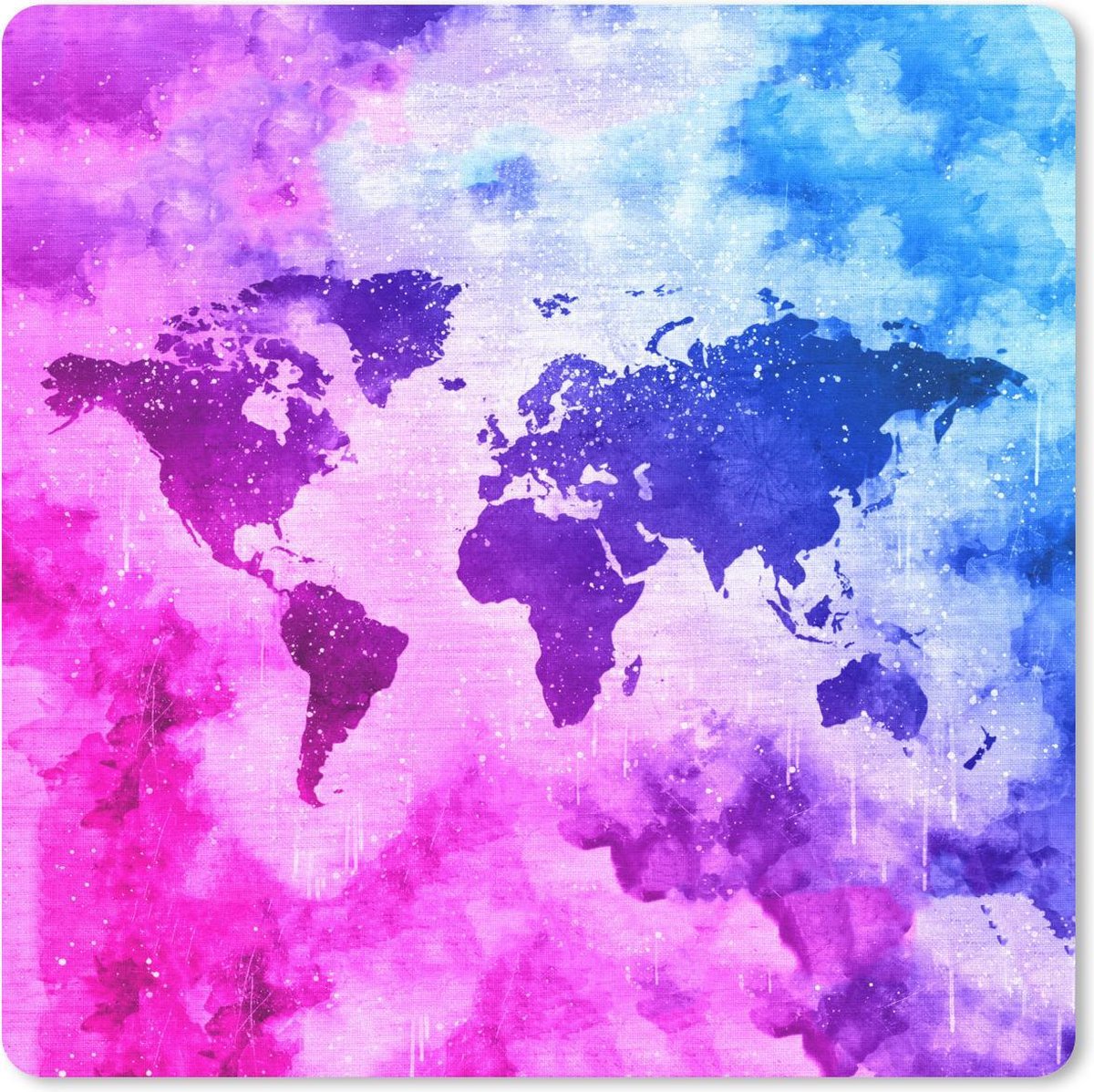 Muismat 30x30 cm - Mousepad Wereldkaart - Rook - Kleuren - Muismatten