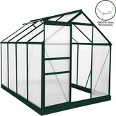 Aluminium Broeikas 1.9 meter (L) x 2.5 meter (B) + Gegalvaniseerde stalen Basis - Aluminium frame - 10 gratis clips voor stevigheid - Dakvenster voor ventilatie