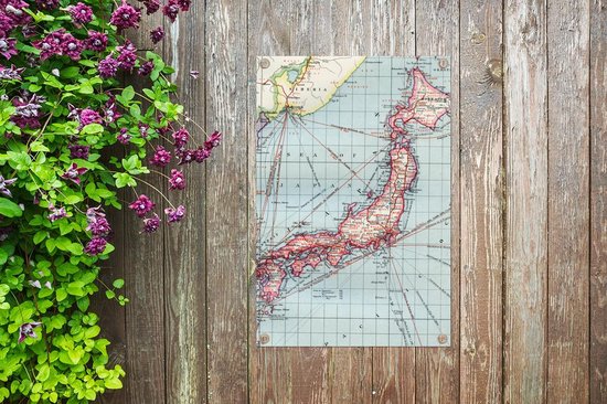 Décoration de jardin Wereldkaart - Vintage - Japon - 40x60 cm - Affiche de jardin - Toile de jardin - Affiche extérieure