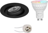 Mi-Light MiBoxer - LED Spot Set GU10 - Smart LED - Wifi LED - Slimme LED - 4W - RGB+CCT - Aanpasbare Kleur - Dimbaar - Pragmi Delton Pro - Inbouw Rond - Mat Zwart - Kantelbaar - Ø82mm - BES L