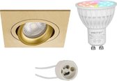 Mi-Light MiBoxer - LED Spot Set GU10 - Smart LED - Wifi LED - Slimme LED - 4W - RGB+CCT - Aanpasbare Kleur - Dimbaar - Pragmi Borny Pro - Inbouw Vierkant - Mat Goud - Kantelbaar - 92mm - BSE