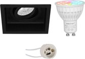 Mi-Light MiBoxer - LED Spot Set GU10 - Smart LED - Wifi LED - Slimme LED - 4W - RGB+CCT - Aanpasbare Kleur - Dimbaar - Proma Domy Pro - Inbouw Vierkant - Mat Zwart - Verdiept - Kan