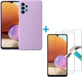 Solid hoesje Geschikt voor: Samsung Galaxy A32 5G Soft Touch Liquid Silicone Flexible TPU Rubber - Paars  + 1X Screenprotector Tempered Glass