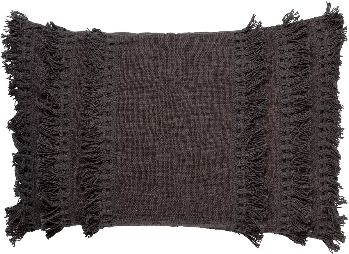 Dutch Decor FARA - Kussenhoes 40x60 cm - 100% katoen - met franjes - Charcoal Gray - antraciet - met rits - zonder binnenkussen