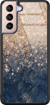 Samsung S21 Plus hoesje glass - Marmer blauw rosegoud | Samsung Galaxy S21 Plus  case | Hardcase backcover zwart