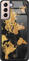 Samsung S21 hoesje glass - Wereldkaart | Samsung Galaxy S21  case | Hardcase backcover zwart