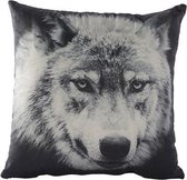 Sierkussen - Kussen - Wolf - Zwart Grijs - 34x34cm - Velours