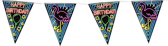 Paperdreams - Neon Party Vlaggen - Happy Birthday (10 m)