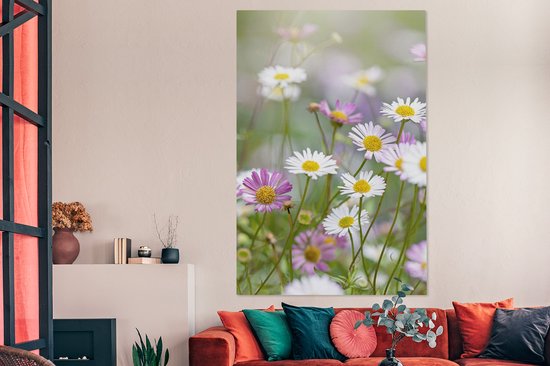 Gros plan de marguerites 120x180 cm - Tirage photo sur toile (Décoration murale salon / chambre) / Peintures Fleurs sur toile XXL / Groot format!