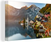 Canvas Schilderij Stad bij een meer in Oostenrijk - 60x40 cm - Wanddecoratie