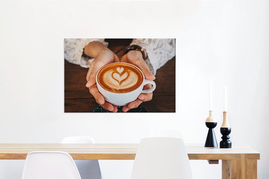Femme avec oeuvre dans une tasse de café toile 2cm 90x60 cm - Tirage photo sur toile (Décoration murale salon / chambre)
