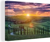 Peinture sur Toile Italie - Coucher de Soleil - Toscane - 150x100 cm - Décoration murale