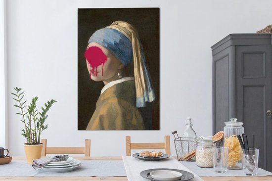 Canvas Schilderij Meisje met de parel - Johannes Vermeer - Roze - 80x120 cm - Wanddecoratie - OneMillionCanvasses