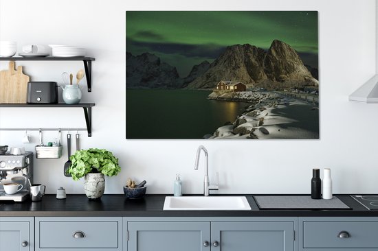 Tableau sur Toile Aurores Boréales aux Lofoten - 120x80 cm - Décoration murale