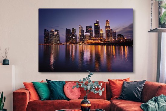 Canvas schilderij 150x100 cm - Wanddecoratie Singapore - Skyline - Water - Muurdecoratie woonkamer - Slaapkamer decoratie - Kamer accessoires - Schilderijen op canvas