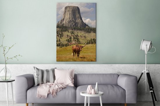 Tour des Diables dans le Wyoming avec une toile de taureau 2cm 90x140 cm - Tirage photo sur toile (Décoration murale salon / chambre)