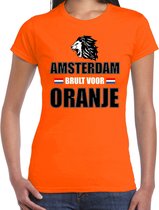 Oranje supporter t-shirt voor dames - Amsterdam brult voor oranje - Nederland supporter - EK/ WK shirt / outfit S