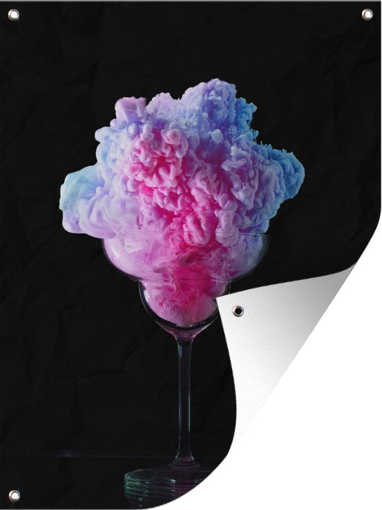 Muurdecoratie buiten Felle kleuren uit een glas op een zwarte achtergrond - 120x160 cm - Tuindoek - Buitenposter