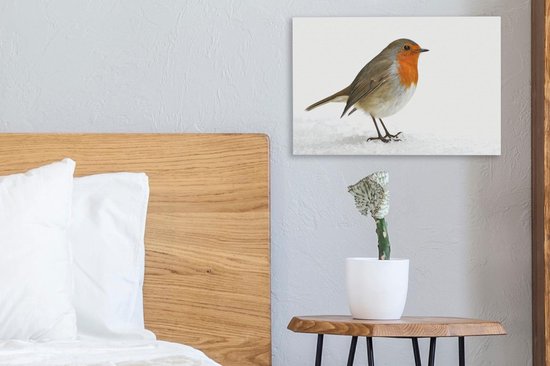 Robin dans la neige Toile 30x20 cm - petit - Tirage photo sur toile (Décoration murale salon / chambre)