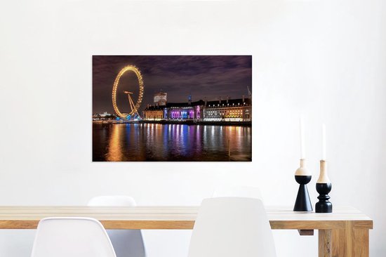 vieren Toegepast Met andere bands Verlichting van de gebouwen en de London Eye in Londen Canvas 80x60 cm -  Foto print op... | bol.com